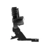Side view of Transfer™ v2, a black adjustable car seat mechanism with levers and metal components, isolated on a white background.