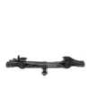 A black Transfer™ v2 Küat bicycle rack is shown from the front against a white background, highlighting its horizontal frame and mounting components.