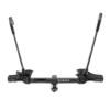 The Transfer™ v2 is a black bike rack with two adjustable arms and wheel trays, designed to mount on your vehicle's hitch.