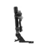 Side view of the Transfer™ v2 black folding seat mechanism, featuring metal and plastic components, isolated on a white background.