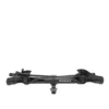 A front view of the Transfer™ v2, a black bike rack featuring foldable arms and a hitch-mount attachment point.