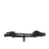 A folded black Transfer™ v2 bike rack, designed for vehicle hitch mounting, is displayed against a white background.
