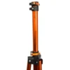 A close-up of the Tri Doc - Trail Doc Stand’s orange tripod leg with adjustable clamps and black plastic fittings, shown against a white background.