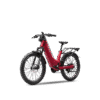 The Segway Xafari Electric Bike in red features thick tires, front suspension, and a rear cargo rack, shown at an angle against a plain white background.
