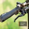 Close-up of Granite E-Trike handlebar showing the brake lever and bell, with "Hill Hold Brake" labeled in a text box.