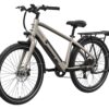 The Mesa Lite Ebike, shown in matte gray from a front-side view, features front suspension, disc brakes, a rear cargo rack, and a horizontal top tube.