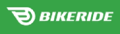 White "BIKERIDE" text and stylized "B" logo on a green background.