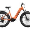 An orange Himiway all-terrain electric bicycle with fat tires, fenders, rear rack, and a step-through frame, shown in a side profile view.