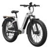 The Basalt ST 2.0 Ebike is a white electric fat tire bike with a step-through frame, rear rack, wide tires, and front suspension, shown against a plain background.