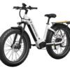 The Basalt ST 2.0 Ebike, a white fat-tire electric bicycle with front suspension, rear cargo rack, and disc brakes, is shown on a plain white background.