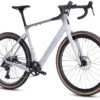 The CF Racer1 is a modern gravel bike featuring a white frame, drop handlebars, disc brakes, and wide tan-walled tires, displayed against a plain white background.