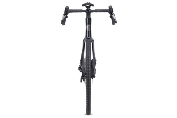 Front view of the CF Racer1, a black road bike featuring drop handlebars, visible tires, and a slim frame against a white background.