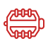 Red outline of a toaster with two slices of bread inside, shown on a black background.