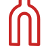 A red, stylized outline of an arch or horseshoe shape on a white background.