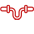 Red line icon of a curved bicycle handlebar with grips on both ends, shown against a white background.