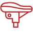 Red outline icon of a bicycle seat viewed from the side, showing the seat and part of the mounting post.