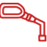 Red outline icon of a gas pump nozzle angled downward, suggesting fuel dispensing.
