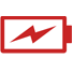 Red battery icon with a lightning bolt symbol inside, indicating charging or power.