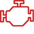 Red engine-shaped warning icon, typically used to indicate a check engine or engine malfunction alert in vehicles.