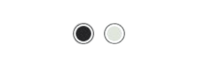 Two small circular shapes side by side, one solid black and the other solid white, each outlined with a thin black border on a plain white background.