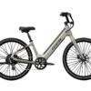 Aventon Pace step-through electric bike in gray with black tires and handlebars.