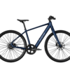 Dark blue Aventon Soltera electric bicycle viewed from the side.