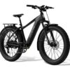 Matte black Aventon electric fat-tire bike with a rear rack and fenders.