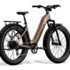 Aventon fat tire electric bike in bronze with a rear rack and fenders.