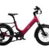 Magenta Urtopia step-through electric bike with a rear rack and thick tires.