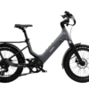 Gray Urtopia step-through electric bike with fat tires, rear rack, and fenders.