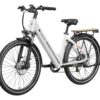 White Mokwheel Asphalt ST step-through electric bicycle with a rear cargo rack and fenders.