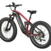 Red and black Mokwheel fat-tire electric mountain bike.
