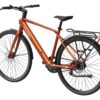 Copper-colored Mokwheel electric commuter bike with a rear rack, fenders, and disc brakes.