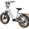 White Mokwheel Scoria electric bike with fat tires and a rear wooden rack.
