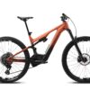 Aventon full-suspension electric mountain bike in orange and black.