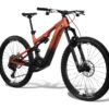 Aventon full-suspension electric mountain bike in orange and black.