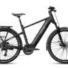 Matte black Aventon commuter e-bike with a rear rack, fenders, and front suspension.