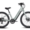 Aventon step-through electric bicycle in light grey.
