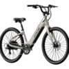 Light grey Aventon step-through electric bicycle on a white background.