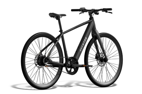 Matte black Aventon electric commuter bike.