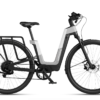 Urtopia step-through electric bike in gray and black with a rear cargo rack.