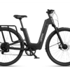 Matte black Urtopia electric commuter bike with a step-through frame, rear rack, and fenders.