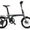 Gray Urtopia folding electric bike with a rear cargo rack and small wheels.