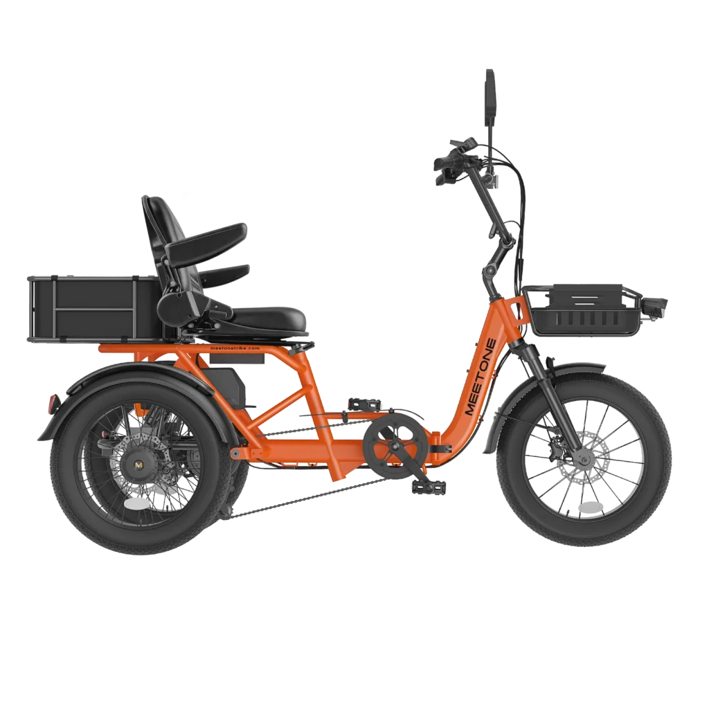 Meet One Breeze 2.0 Full Suspension Folding Electric Trike in orange