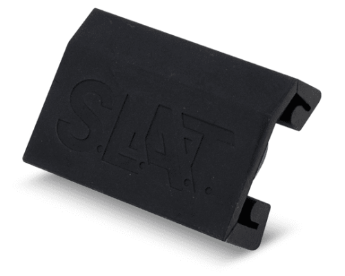 Black rectangular rubber mount with the word "SLAT" embossed on the surface.